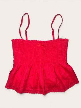 Edikted Red Smocked Top with Striped Texture Size Small NWT